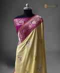 Contrast Pure Katan Silk Handloom Banarasi saree - All Over Kadhua Meenakari Motifs