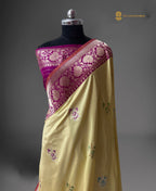 Contrast Pure Katan Silk Handloom Banarasi saree - All Over Kadhua Meenakari Motifs