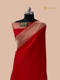 Regal Red Premium Mashru Katan Silk Banarasi Saree - Ganga Ghat Design