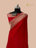 Regal Red Premium Mashru Katan Silk Banarasi Saree - Ganga Ghat Design