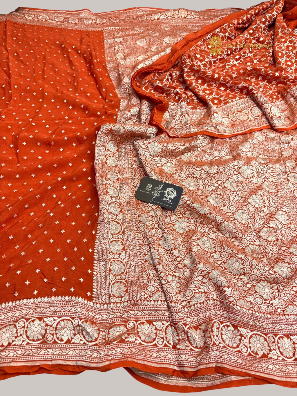 Orange Pure Khaddi Georgette Silk Handloom Banarasi Saree - Water Zari