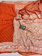 Orange Pure Khaddi Georgette Silk Handloom Banarasi Saree - Water Zari