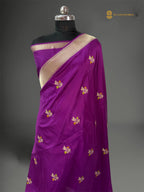 Regal Purple Pure Katan Silk Handloom Banarasi saree - All Over Kadhua Meenakari Motifs