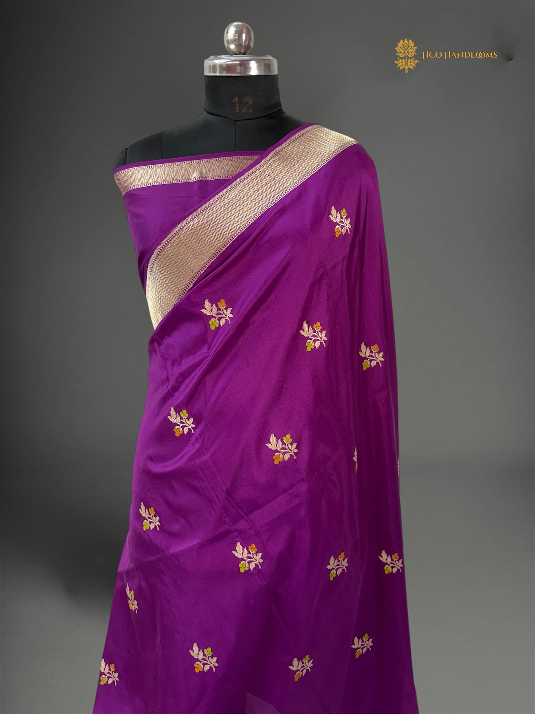Regal Purple Pure Katan Silk Handloom Banarasi saree - All Over Kadhua Meenakari Motifs