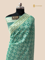 Pastel Green Premium Cotton Jamdani Banarasi Saree - All Over Jaal