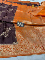 Premium Mashru Crepe Silk Banarasi Saree - All Over Floral Diagonal