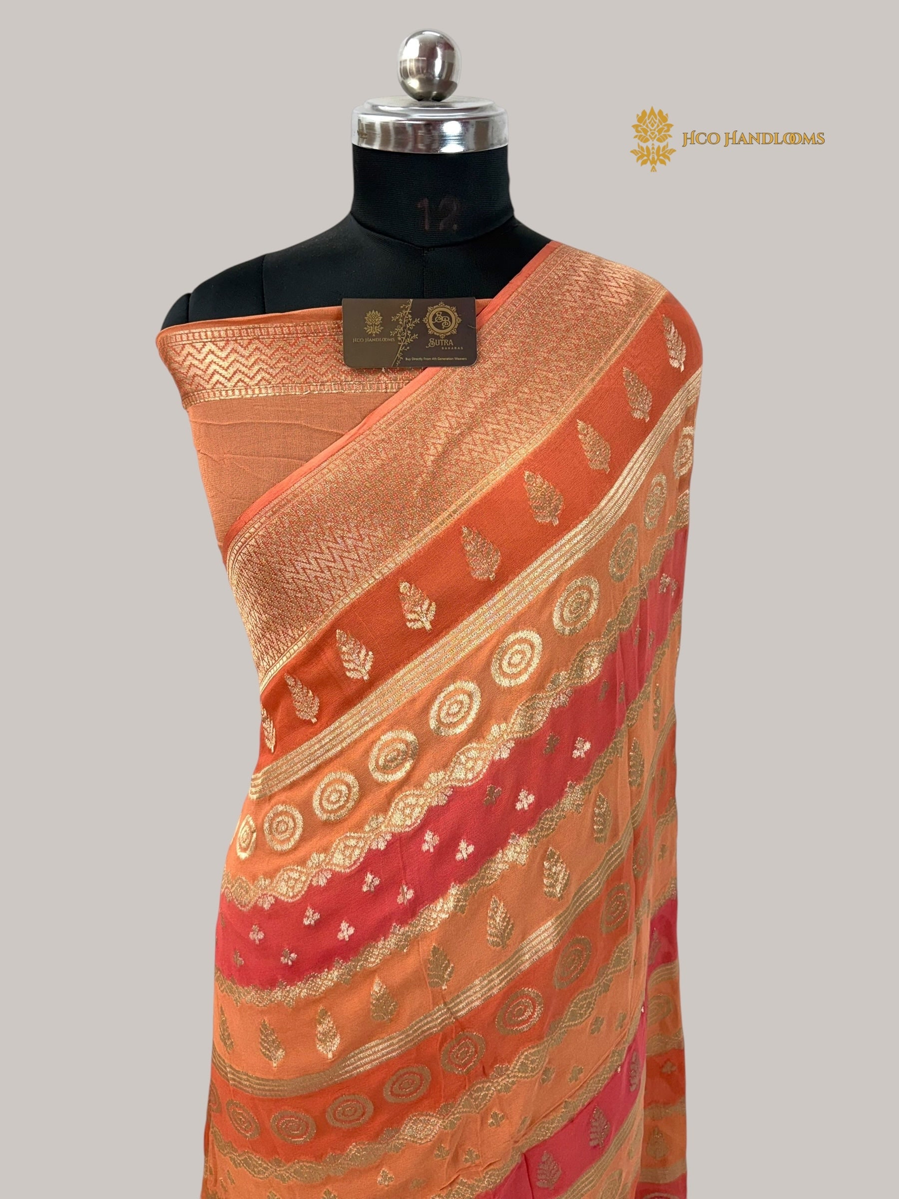 Rangkat Pure Khaddi Georgette Silk Handloom Banarasi Saree - Water Zari