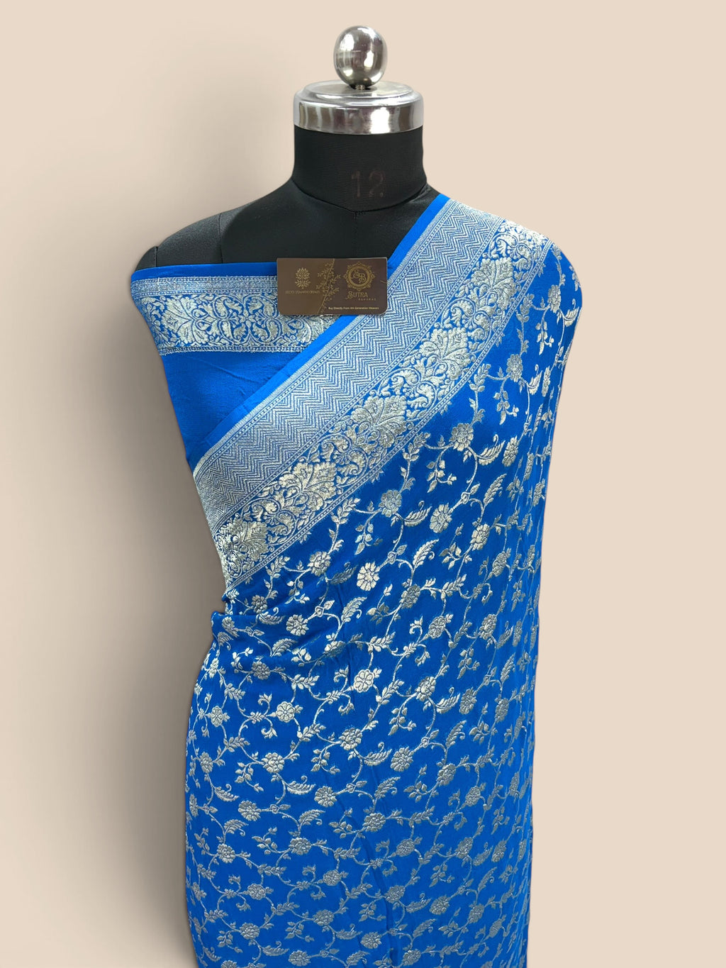 Blue Pure Khaddi Georgette Silk handloom Banarasi Saree - Silver Zari