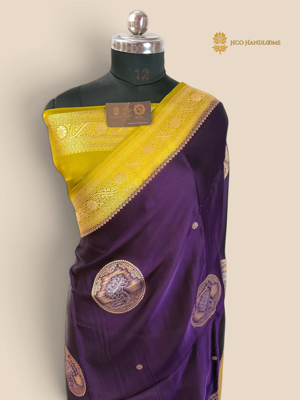 Premium Mashru Crepe Silk Banarasi Saree - All Over Lotus Motifs