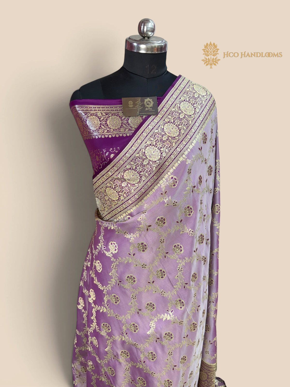 Lavender Contrast Mashru katan Satin Silk Banarasi Saree - Meenakari Jaal