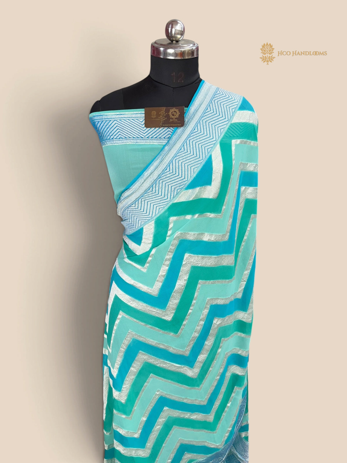 Rangkat Pure Khaddi Georgette Handloom Banarasi Saree - Zig-Zag Pattern