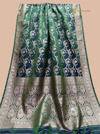Dual Shade Green Premium Mashru Katan Silk Banarasi Saree - All Over Meenakari Jaal