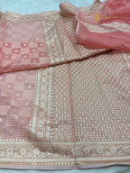 Pastel Peach Premium Cotton Jamdani Banarasi Saree - All Over Jaal