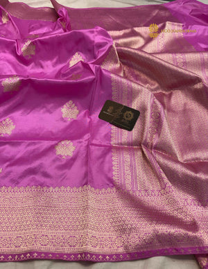Lavish Pink Pure Katan Silk Handloom banarasi saree - All Over Kadhua Motifs
