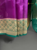 Regal Contrast Pure Kora Silk Handloom Banrasi Saree - All Over Kadhua Motifs
