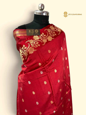 Red Pure Mango Katan Silk Handloom Banarasi Saree - All Over Motifs