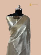 Silver Pure Molten Tissue Silk Tanchui Brocade Handloom Banarasi Saree