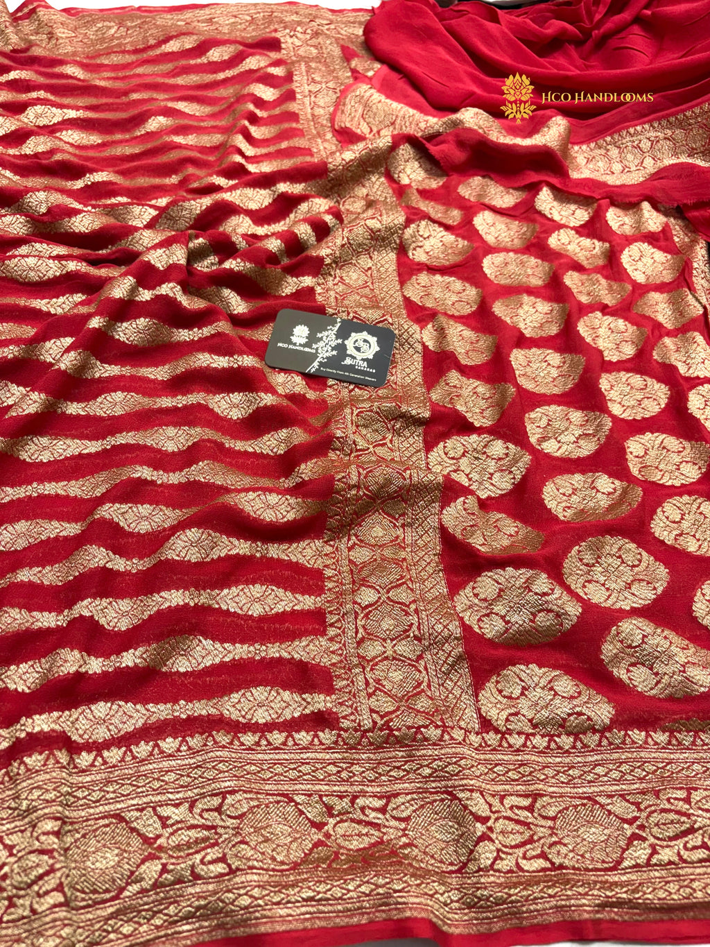 Red Pure Khaddi Georgette Silk Handloom Banarasi Saree
