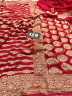 Red Pure Khaddi Georgette Silk Handloom Banarasi Saree