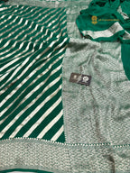 Green Pure Khaddi Georgette Silk handloom Banarasi Saree - Water Zari