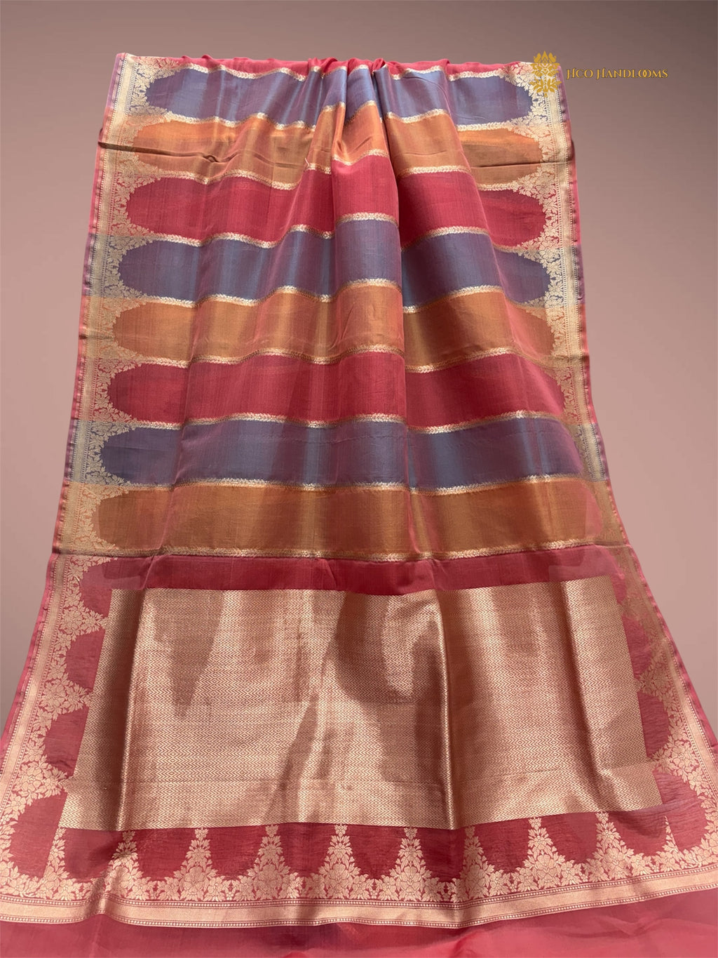 Rangkat Pure Kora Silk Handloom Banarasi saree - All Over Stripes