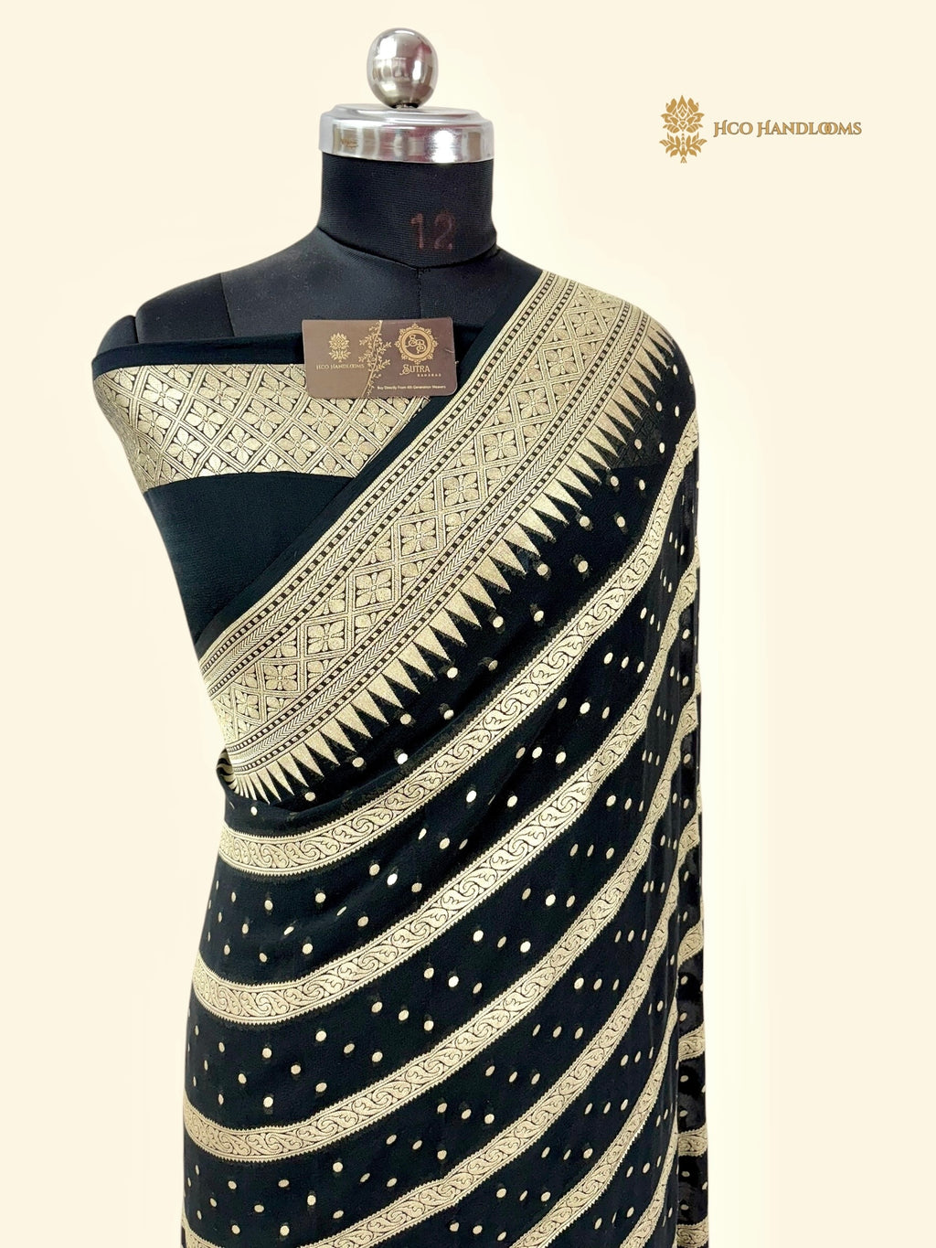 Black Pure Khaddi Georgette Silk Handloom Banarasi Saree