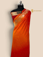 Orange To Red Gradient Premium Soft Silk Banarasi Saree - All Over Motifs