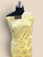 Yellow Pure Khaddi Georgette Silk handloom Banarasi Saree - Water Zari