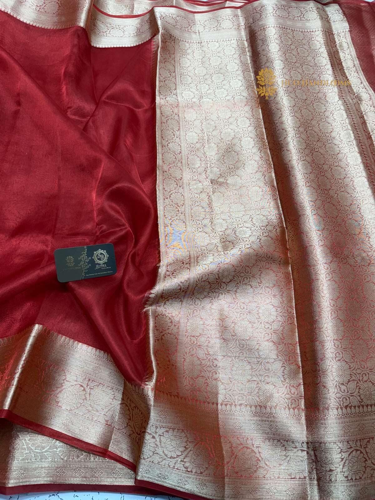 Pure Kora Tissue Silk Handloom Banarasi Saree - Plain