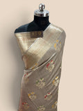 Gray Pure Chiniya Silk Handloom Banarasi Saree - All Over Meenakari Motifs