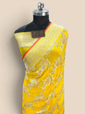 Yellow Pure Khaddi Georgette Silk handloom Banarasi Saree - Water Zari