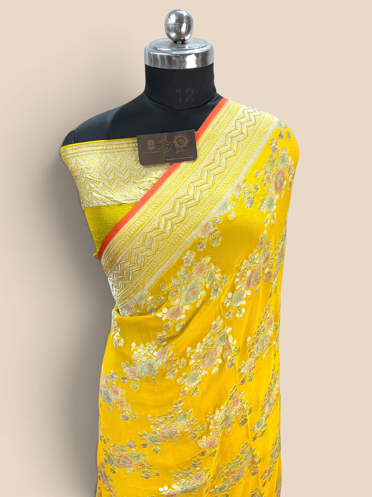 Yellow Pure Khaddi Georgette Silk handloom Banarasi Saree - Water Zari
