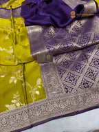 Premium Mashru Crepe Silk Banarasi Saree - All Over Floral Jaal