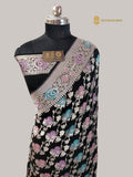 Black Pure Khaddi Georgette Silk Meenakari Handloom Banarasi Saree - Water Zari