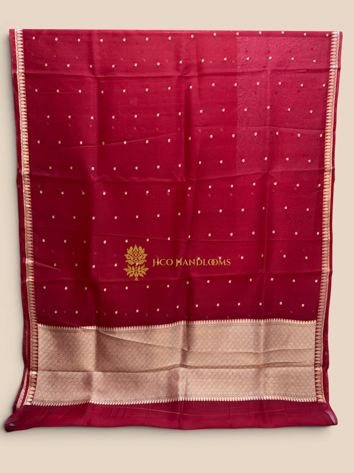 Red Pure Kora Silk Handloom Banarasi Saree - All Over Small Buti