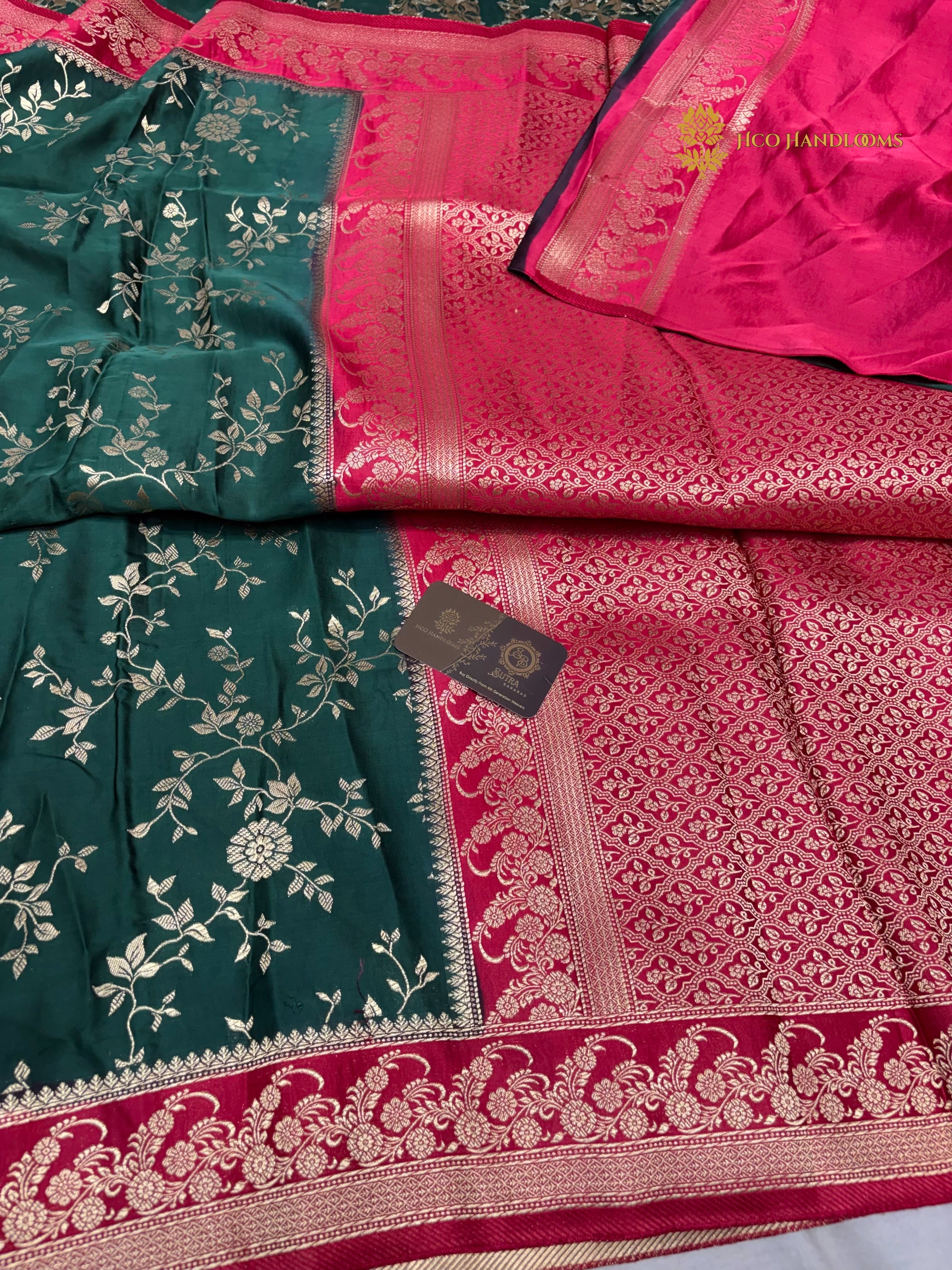 Premium Mashru Crepe Silk Banarasi Saree - All Over Jangla