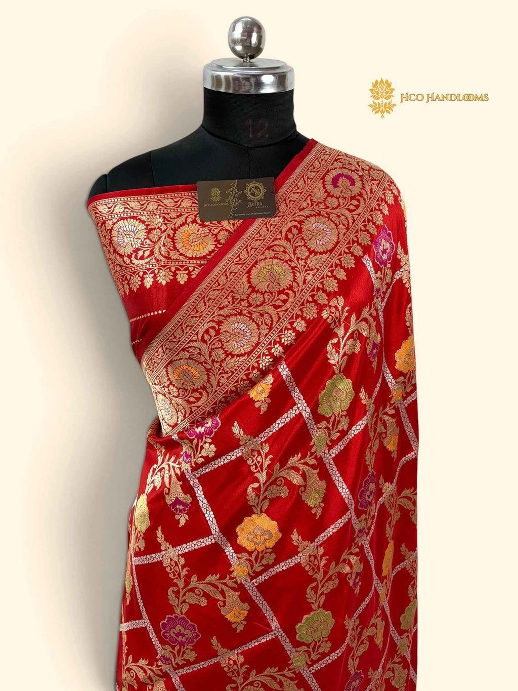 Regal Red Pure Katan Silk Handloom Banarasi Saree - All Over Meenakari Jaal