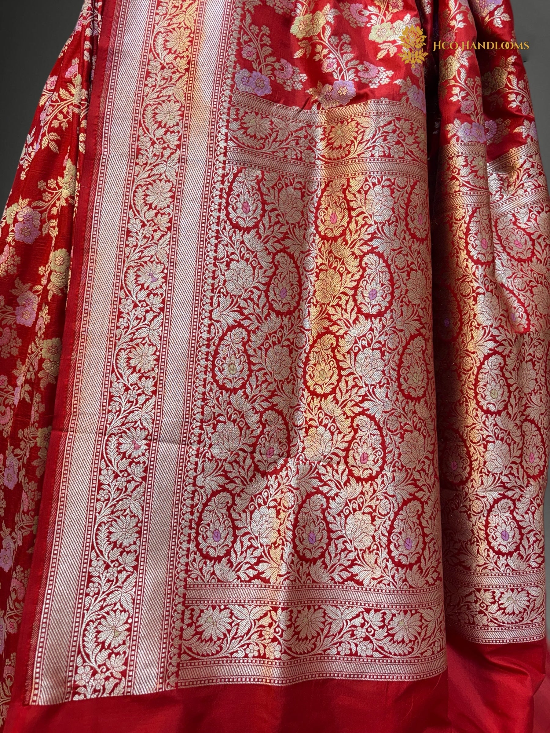 Pure Katan Silk Handloom Banarasi Saree - All Over Meenakari Jangla