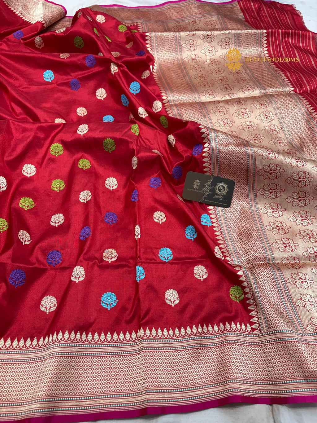 Pure Katan Silk Handloom Banarasi Saree - All Over Kadhua Multicolour Motifs