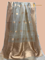 Ivory Pure Kora Silk Handloom Banarasi Saree - All Over Kadua Motifs