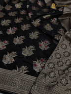 Black Pure Katan Silk Handloom Banarasi Saree - All Over Meenakari Motifs