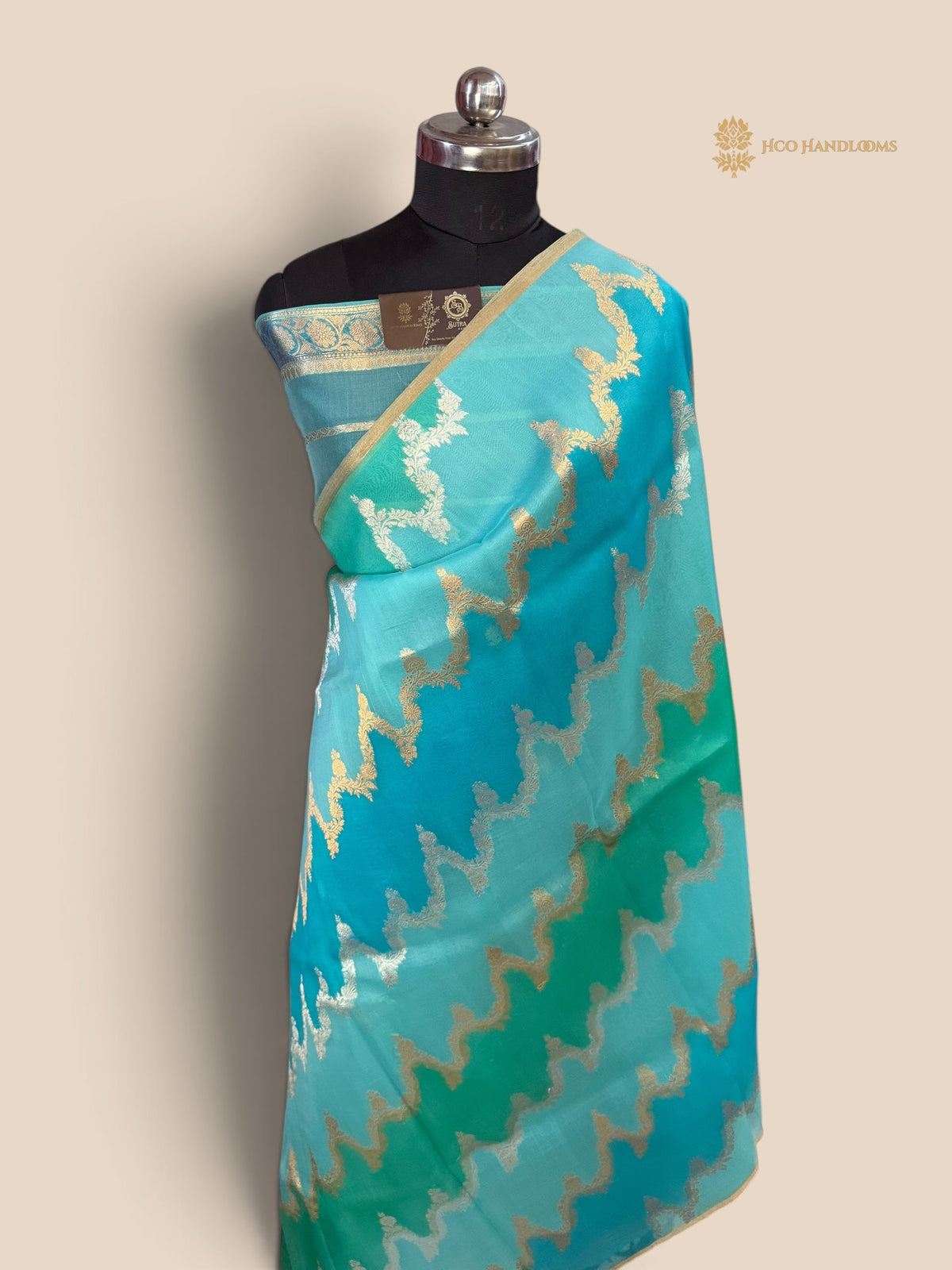 Pure Kora Silk Handloom Banarasi Saree - All Over Lahariya Rangkat
