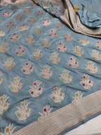 Light Blue Pure Katan Silk Handloom Banarasi Saree - All Over Meenakari Motifs