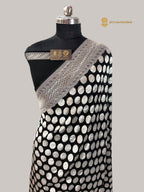Black Pure Khaddi Georgette Silk handloom Banarasi Saree - Water Zari
