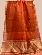 Regal Orange Pure Kora Silk Handloom Banarasi Saree - All Over Small Buti