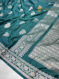 Teal Blue Premium Mashru Katan Silk Banarasi Saree - All Over Paisley Motifs