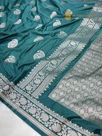 Teal Blue Premium Mashru Katan Silk Banarasi Saree - All Over Paisley Motifs