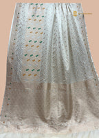 Regal Ivory Premium Mashru katan SIlk Banarasi Saree - All Over Stripe With Meenakari Skirt