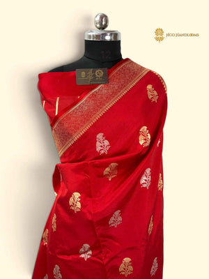 Red Pure Mango Katan Silk Handloom Banarasi Saree - All Over Motifs