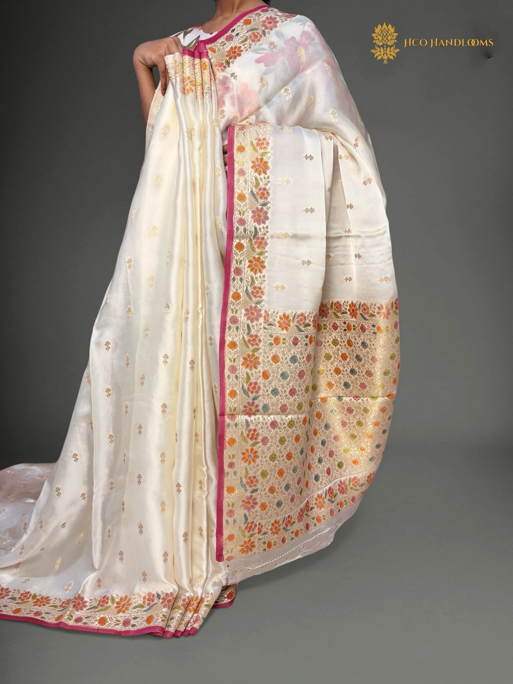 Premium Mashru Crepe Silk Banarasi Saree - All Over Small Motifs